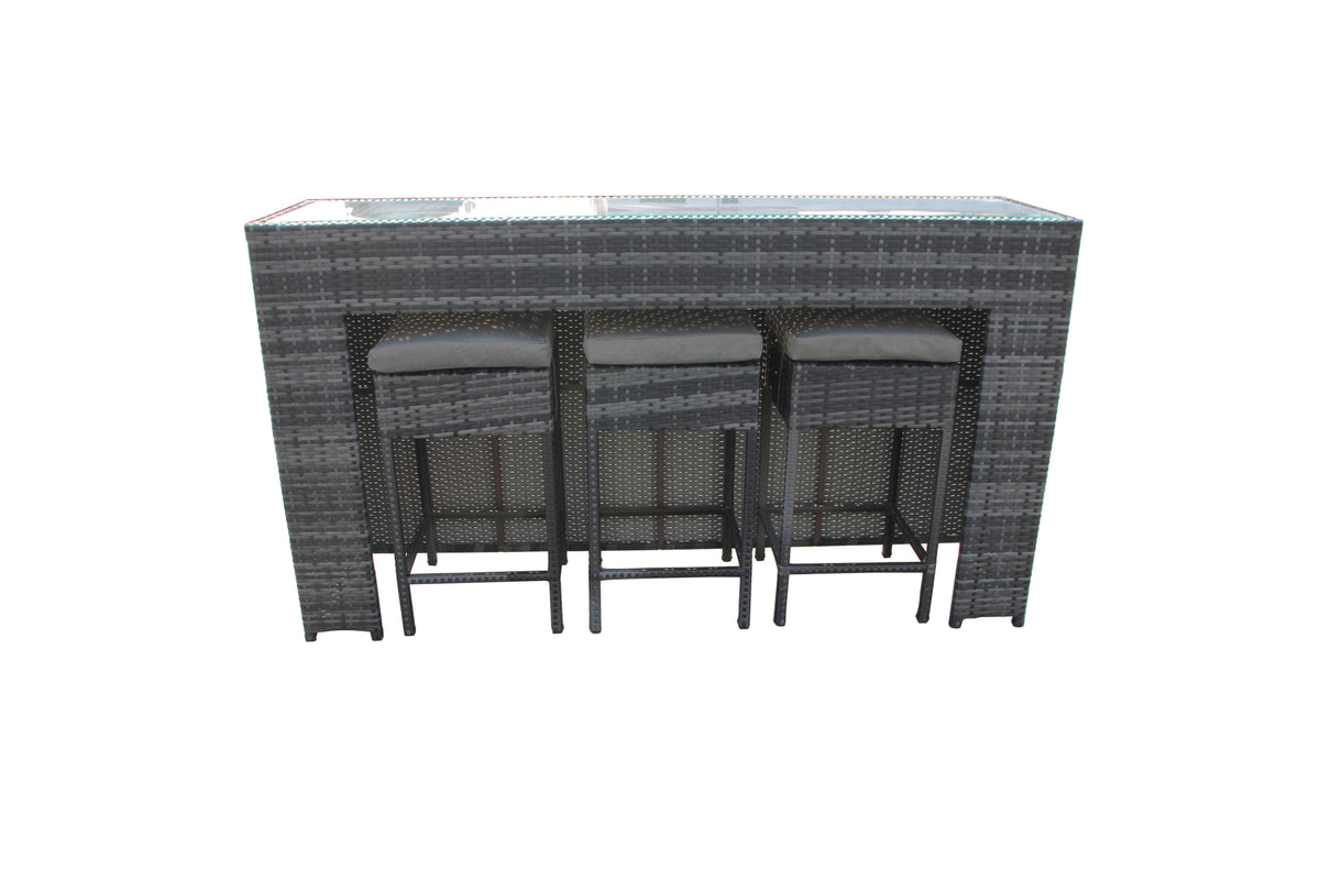 4 Piece Grey Rattan Bar Table & Stool Set