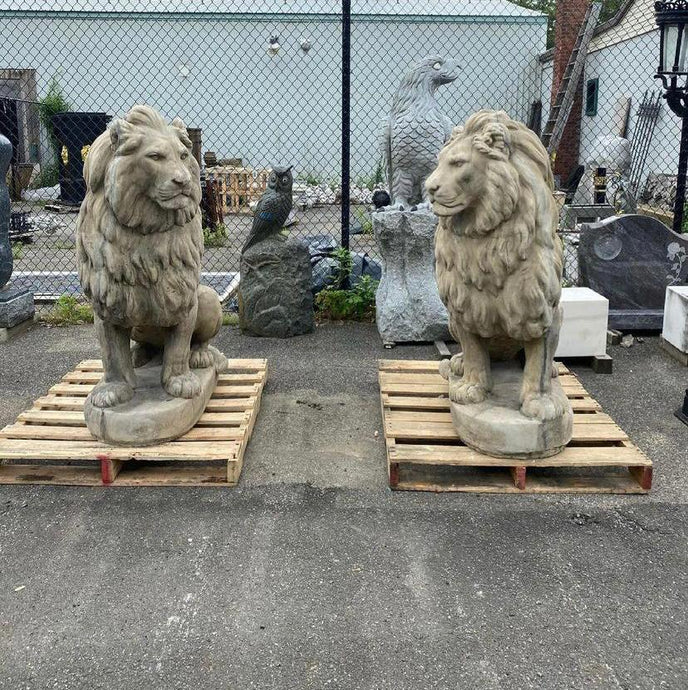 Huge Pair of Cast Sandstone Lions