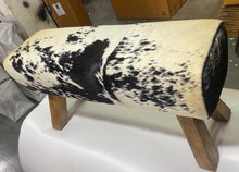 Load image into Gallery viewer, Large Black/White Cow Hide Pommel Horse/Foot Stool