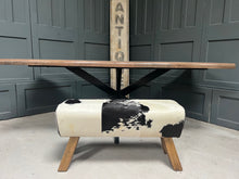 Load image into Gallery viewer, Large Black/White Cow Hide Pommel Horse/Foot Stool