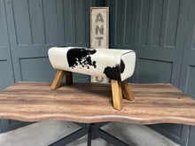 Load image into Gallery viewer, Large Black/White Cow Hide Pommel Horse/Foot Stool