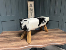 Load image into Gallery viewer, Large Black/White Cow Hide Pommel Horse/Foot Stool