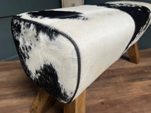 Load image into Gallery viewer, Large Black/White Cow Hide Pommel Horse/Foot Stool