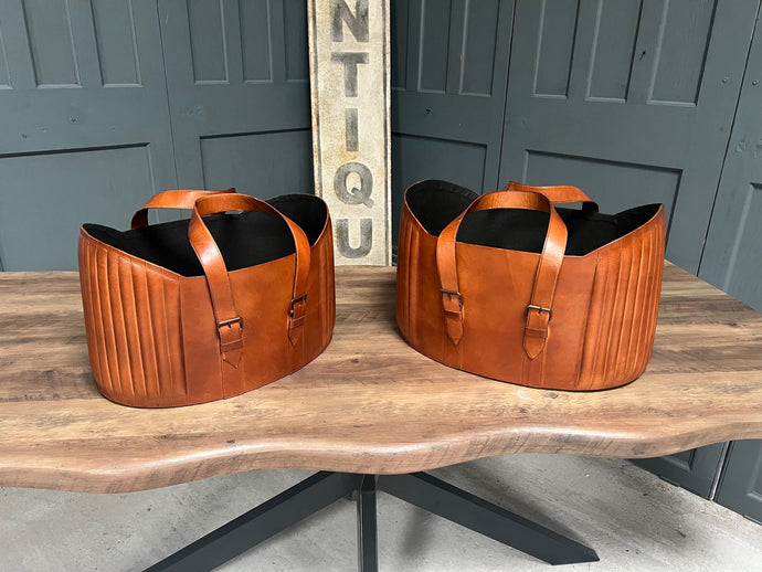 Brand New Boxed Pair of Leather Storage Baskets