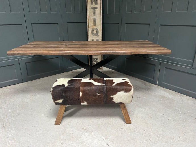 Large Brown/White Cow Hide Pommel Horse/Foot Stool