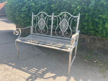 Load image into Gallery viewer, Antique Grey Ornate Garden Bench