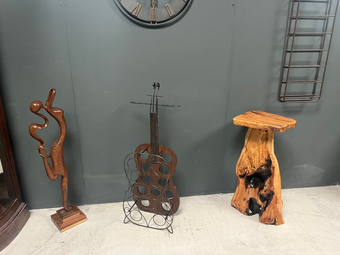 Vintage Wooden Cello Wine Rack with Metal Glass Holder