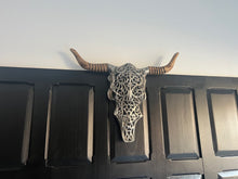 Load image into Gallery viewer, Highly Detailed Nickel Bull’s Head with Wooden Horns