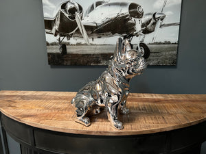 Large Silver Resin French Bulldog Statue