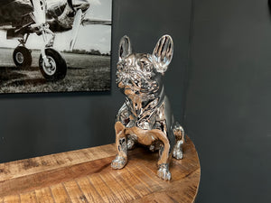 Large Silver Resin French Bulldog Statue