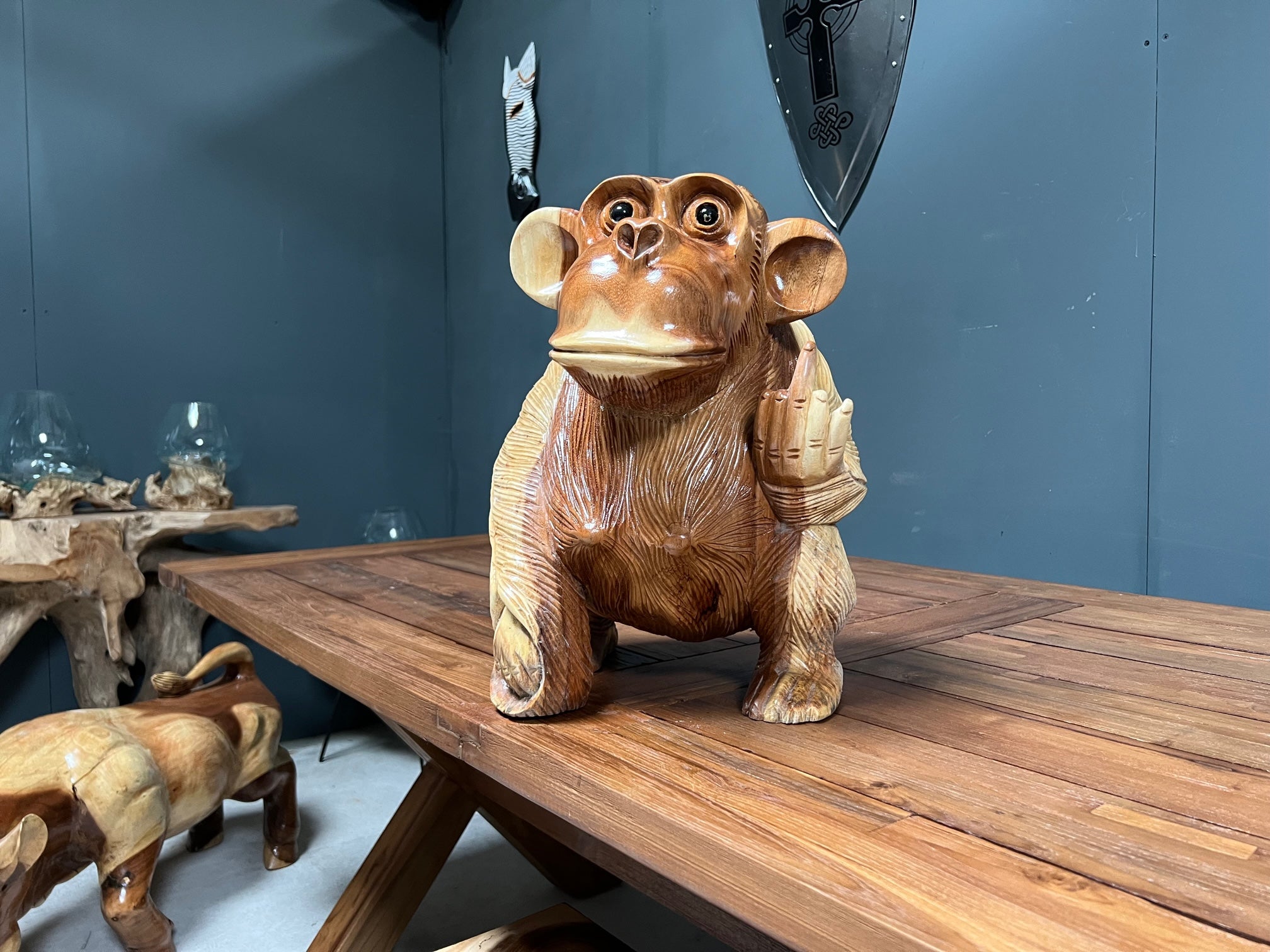 Hand carved hot sale wooden monkey