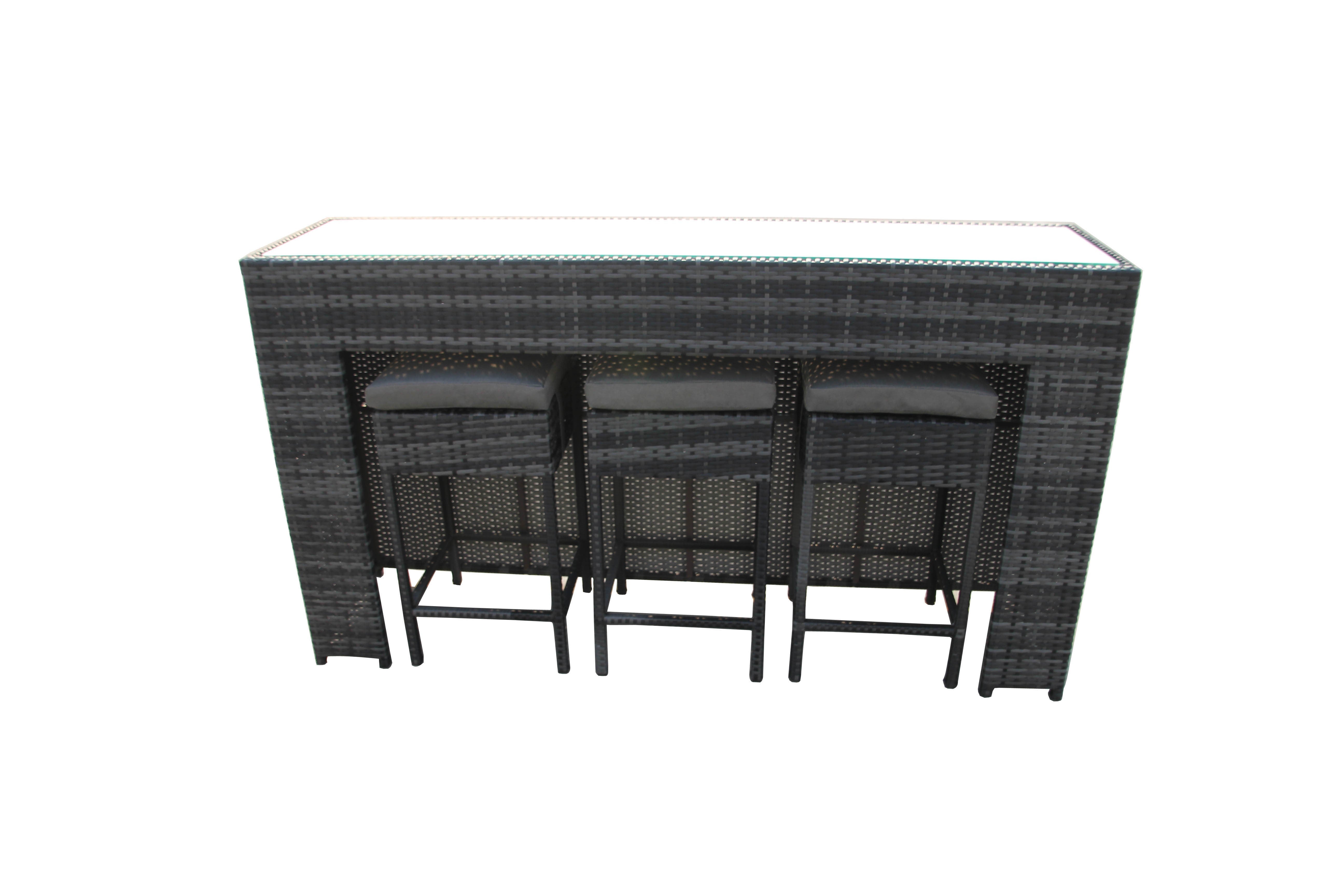 4 Piece Grey Rattan Bar Table Stool Set John Cowell Limited