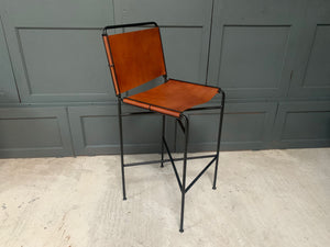 Single Designer Framed Industrial Style High Back Bar Stool in Tan