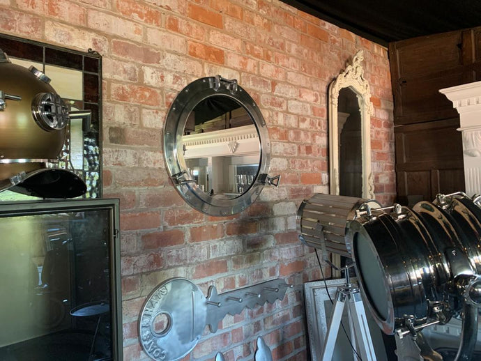 Massive 70cm Nickel Port Hole Mirror